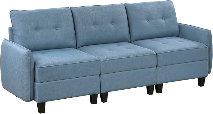Lexicon Modern Couch with Hidden Storage, Textured Fabric Modular Sofa Couch with Button-Tufted Design, Reversible Back Cushion for Living Room/Bedroom/Office, Blue
