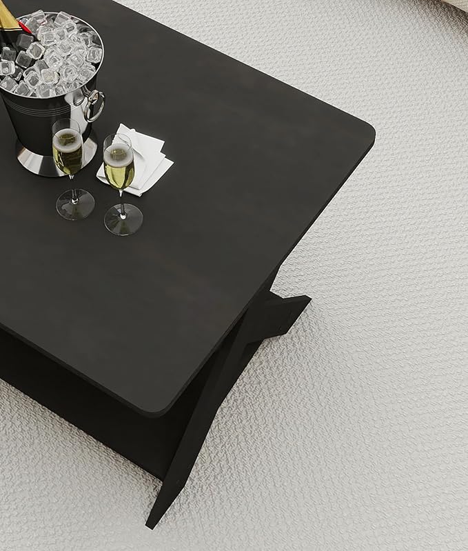 Modern Coffee Table with Storage Shelf, Simple Rectangular Tea Tables for Living Room Bedroom Home Office Black Oak