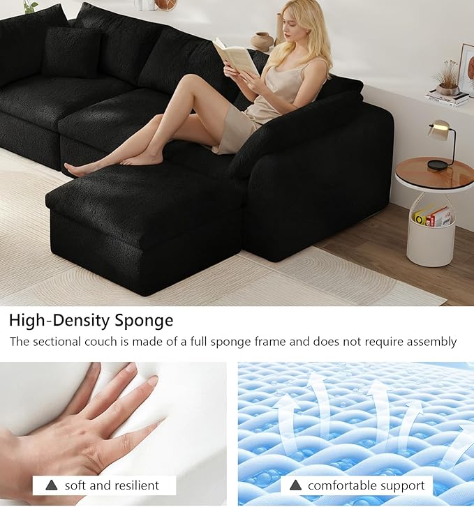 Ottoman Modular Sectional Sofa Boneless Cloud Ottoman,Footstool, Comfy Seating Experience Foot Rest Stool, Foot Rest Under Desk for Living Room Bedroom, Black