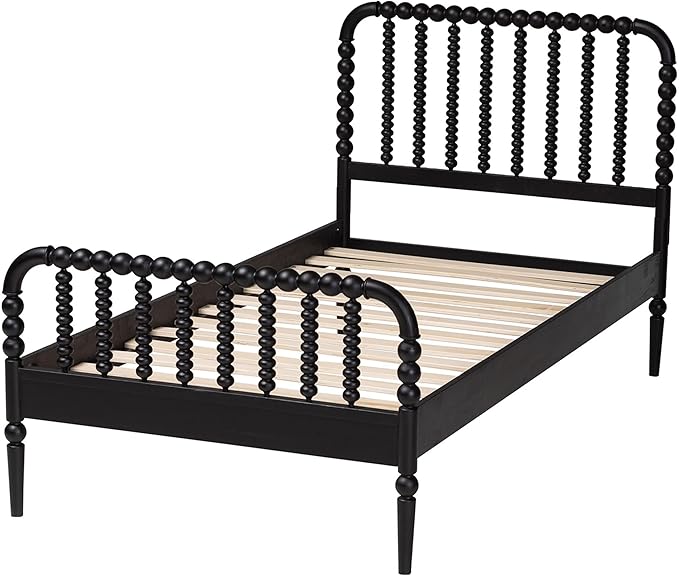 Baxton Studio Lucera Bobbin Wood Platform Bed, Full, Black