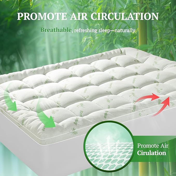 LIANLAM 3 Inch Mattress Topper Queen Size - 1500GSM 3D+7D Down Alternative Fill Pillow Top Mattress Pad, Viscose Made from Bamboo Cover, Extra Firm for Back Pain, 6"-18" Deep Pocket (60"x80")