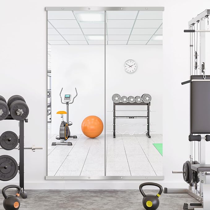 TRAHOME Home Gym Mirror for Wall, 70"x24"x2PCS Full Length Gym Mirror Frameless Wall-Mounted for Garage, Home Gym, Living Room, Bedroom(Silver) - Image 4