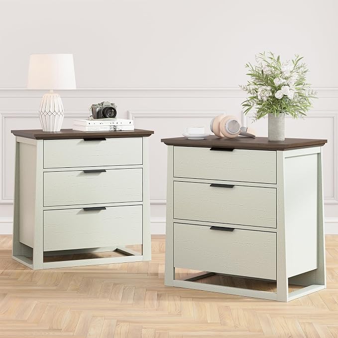 Rresyet 26 inch Wide Night Stand with Spacious Storage Set, 3 Drawer Nightstand Set of 2,Wooden Side Table for Bedroom & Office (White) by ReinventingtheGoodinLife