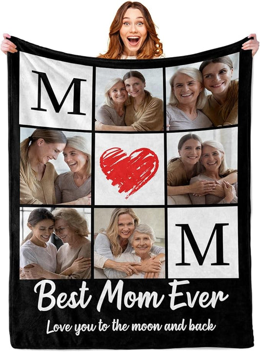 ROMANDY Ships Next Day Custom Blanket with Picture Customized Banket Personalized Throw Blankets Customizable Photo Blankets Customize for Mom Dad Girlfriend Boyfriend Wife Husband Her Him