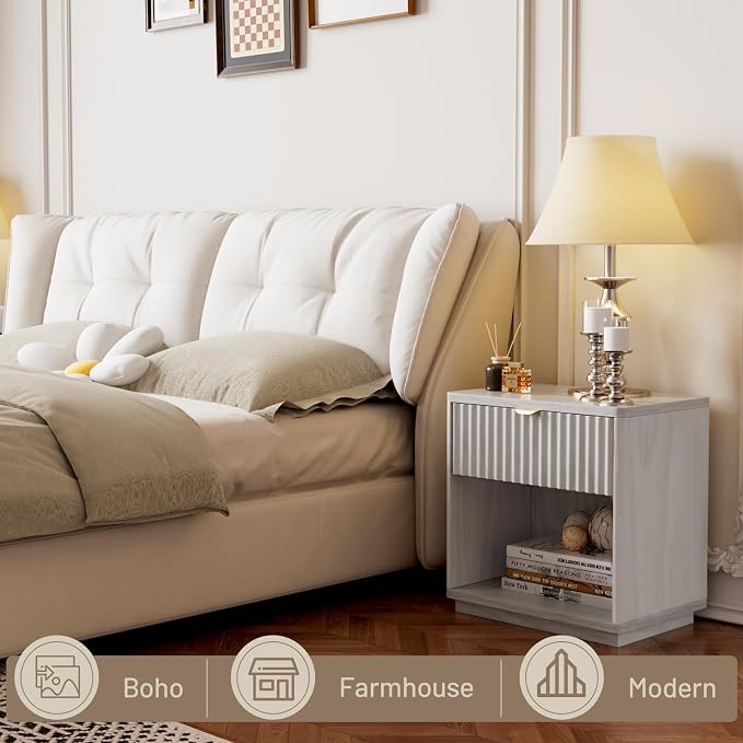 Night Stand, Nightstand with Drawers Bedside Table End Table, Modern Fluted Nightstand Bed Side Table for Bedroom Living Room (Gray) - Image 5