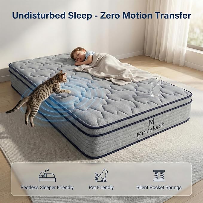 Twin Size Mattress 10 Inch, Medium Firm Boxed Hybrid Mattress, Cooling Gel Memory Foam & Motion Isolation Pocket Coils, 350lbs+ Edge Support, Fiberglass-Free, 365-Night Trial, for Bunk Beds, RV, Teen