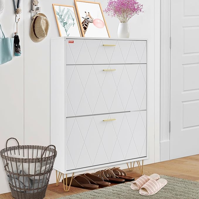 VEVOR Shoe Cabinet with 2 Flip Drawers, Modern Shoes Storage Cabinet with Storage Drawer and Anti-Tipping Device, Freestanding Shoe Organizer Ideas for Entryway, Hallway, Bedroom, Living Room, White - Image 2
