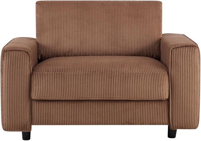 AC Pacific Derek 3 Piece Modern Corduroy Couches for Living Room, Tufted Sofas with Plush Upholstery, High-Density Foam, Sleek Black Legs, Durable Wooden Frame, Sofa, Loveseat and Chair Set, Brown