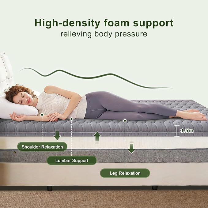 Premium Foam Queen Mattress Topper 3 Inch, Medium Firm Bed Pad for Supportive Sleep and Pressure Relief, Durable Foam Layer, 80 x 60 Inches, Gray