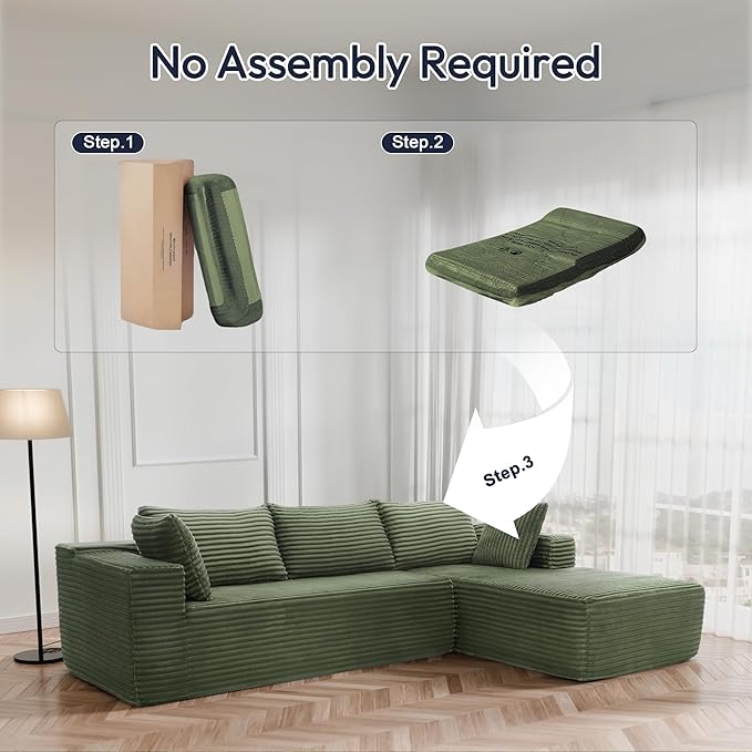 Cloud Sectional Couch, Modular Sectional Sofa with Left Chaise Lounge, Modern Modular L-Shape Sofa with Pillows & Deep Seat, Boneless Couches for Living Room Bedroom, Green
