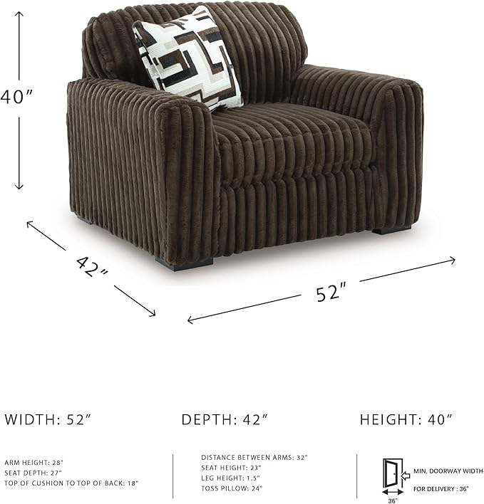 Signature Design by Ashley Midnight-Madness Modern Upholstered Oversized Chair with Reversible Cushions, Dark Brown