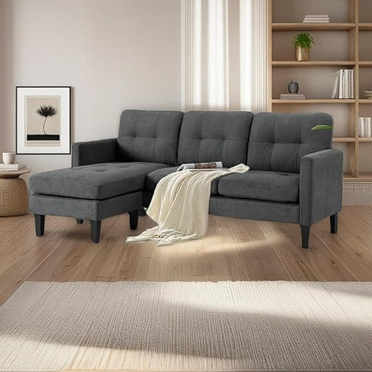 L Shaped Couch, Convertible Sleeper Sofa with Reversible Chaise, Sectional Couches with Storage Ottoman for Living Room, Comfy Couches with Reversible Chaise for Apartment, Dark Gray