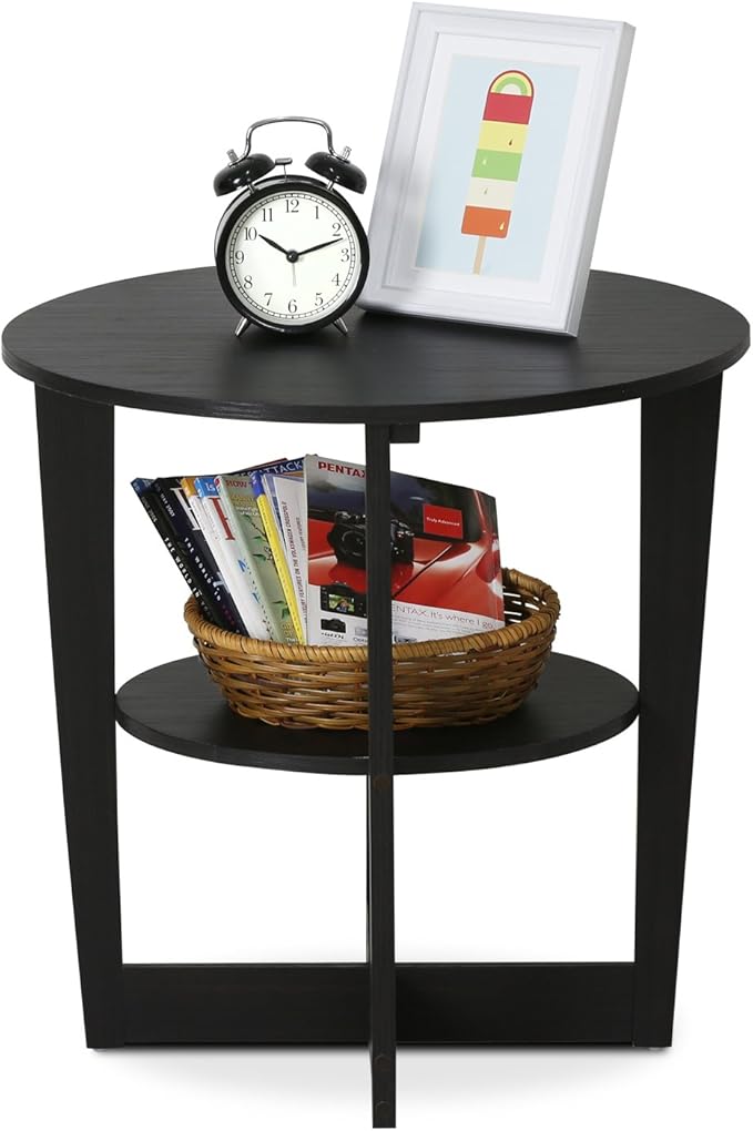 Furinno JAYA Side Table, 2-Tier Round Modern End Table with Oval Tabletop, Night Stand, Bedside Table with Open Shelf, for Living Room, Bedroom, Walnut - Image 6