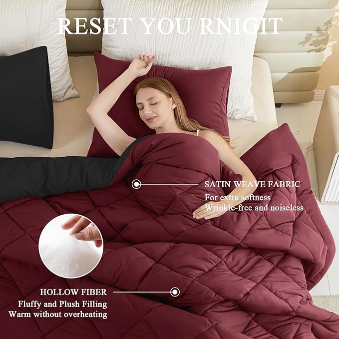 132x120 Alaskan King Comforter, Extra Large King Size Comforter Oversized, All Season Soft Lightweight Quilt Down Alternative Duvet Insert with 8 Corner Tabs, Black&Red