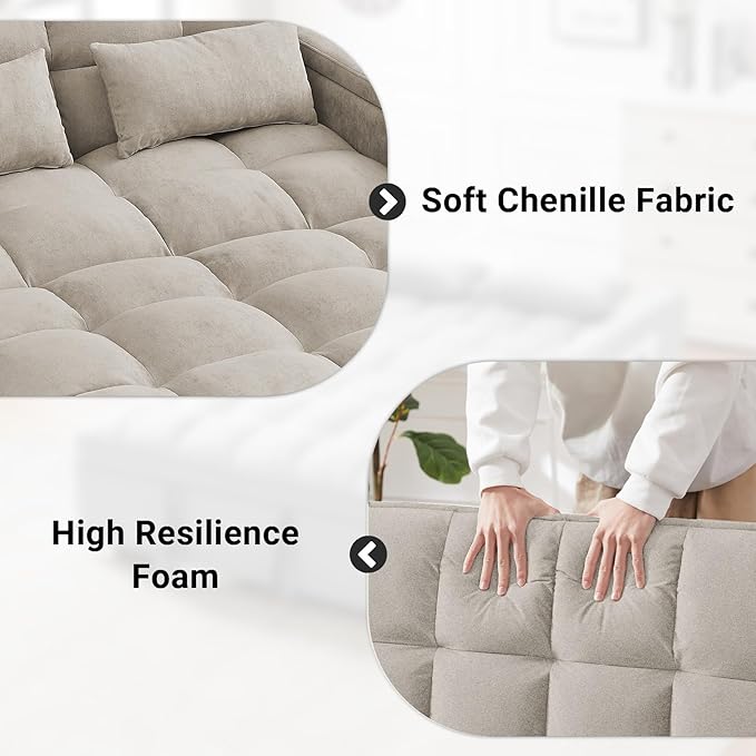 3 in 1 Sofa Bed, 65 Inches Convertible Loveseat Sleeper with Side Table, Pull Out Couch with 3 Level Adjustable Backrest, Chaise Lounge with USB and Type-C Ports for Living Room, Khaki