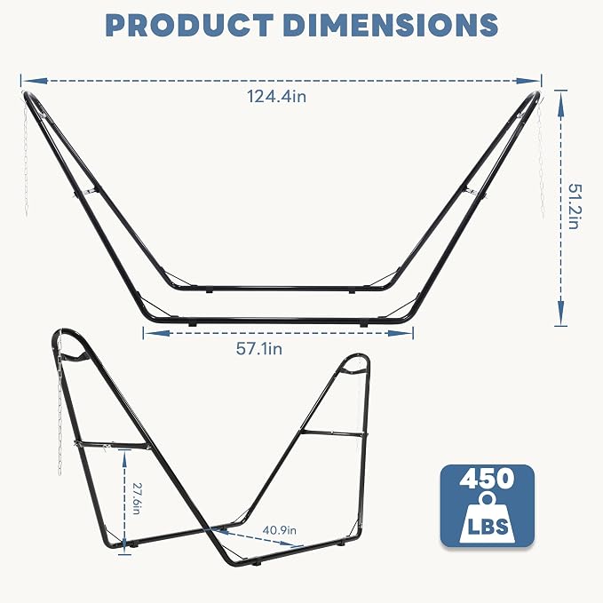 DUMOS Universal Double Hammock Stand Only, Heavy Duty Hammock Stands for 2 Person, Steel Stand for Indoor and Outside Garden Backyard Patio Pool Beach - Image 2