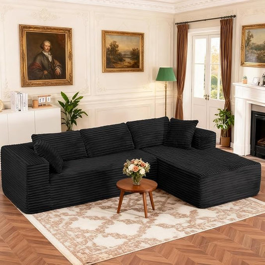 COMHOMA 105”Modular Sectional Sofa with Deep Seat,Cloud Upholstered L-Shape Couch Wide Arms Corduroy Fabric High-Density Foam Chaise Lounge for Living Room No Assembly Required