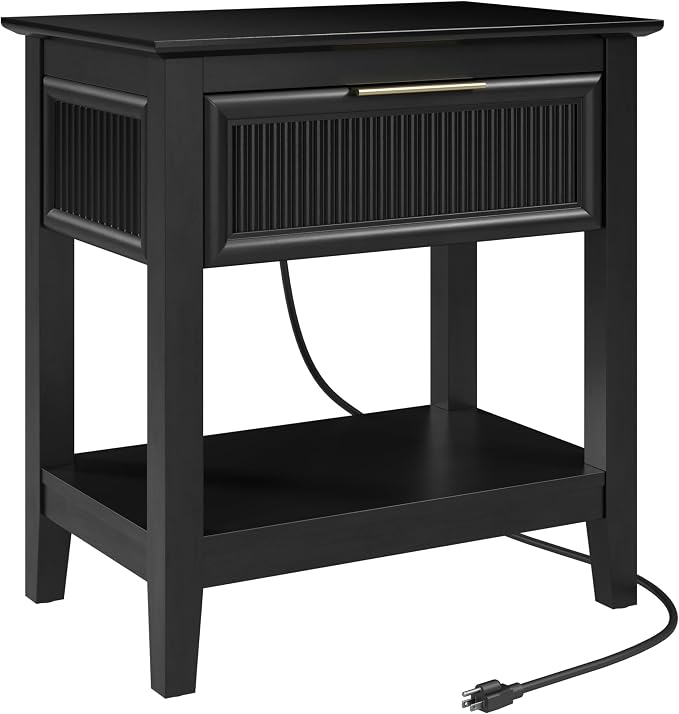 Bush Home Fluted Nightstand with Drawer, Bedroom Furniture, Camille Collection, Onyx Birch Black - Image 3