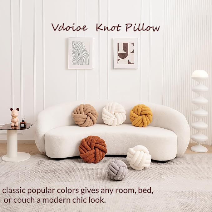 Brown Knot Pillow 13.7'' Round Throw Pillow Soft Plush Knot Ball Pillow Handmade Knotted Pillow Modern Home Decorative Knotted Pillow Cushion for Bed Bedroom, Sofa, Couch