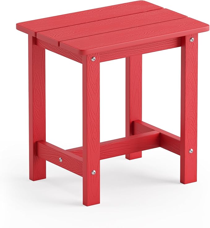 LUE BONA Outdoor Side Table, HDPS Small Outdoor Adirondack Side Tables, Outside End Table for Patio, Porch, Deck, Pool, Weather Resistant/Easy Maintenance,Bright Red by LUEBONA