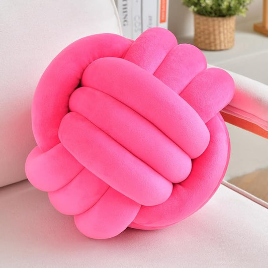 LUSJNGE Decorative Throw Knot Pillow Ball for Home Chair Sofa Couch Bed Aesthetic Round Velvet Knotted Pillow Cushion (Hot Pink, 11 inches)