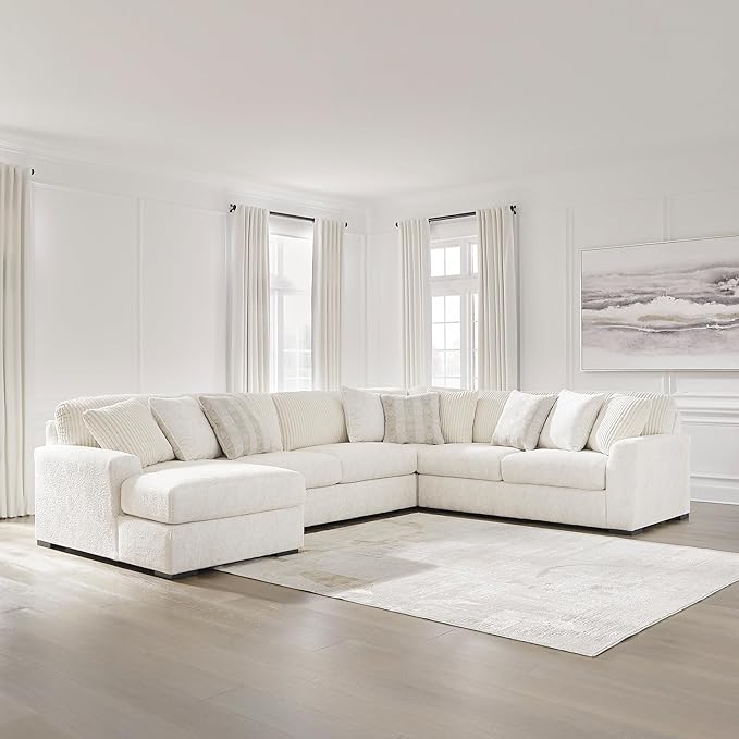 Signature Design by Ashley Chessington Modern U-Shaped Anti Sag 4-Piece Sectional with Chaise, Reversible Seat Cushions and 9 Accent Pillows, White