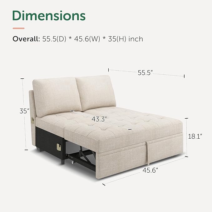 HONBAY Modular Sectional Sleeper Sofa with Pull Out Bed, Pull Out Bed for Sectional Couch, Beige