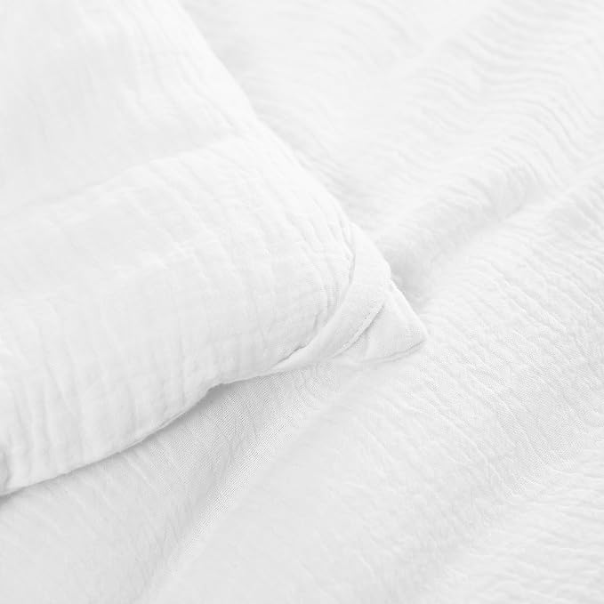 HOMBYS 100% Cotton Muslin Comforter Oversized King 120x120, Lightweight and Breathable Down Alternative Comforter,Soft Gauze Summer Pure White Reversible Fluffy Duvet Insert