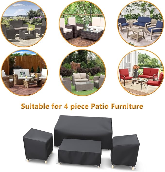 STARTWO Heavy Duty 600D Patio Furniture Covers 4-Piece Set for Loveseat, Chairs and Coffee Table, Outdoor Waterproof, Black - Image 4