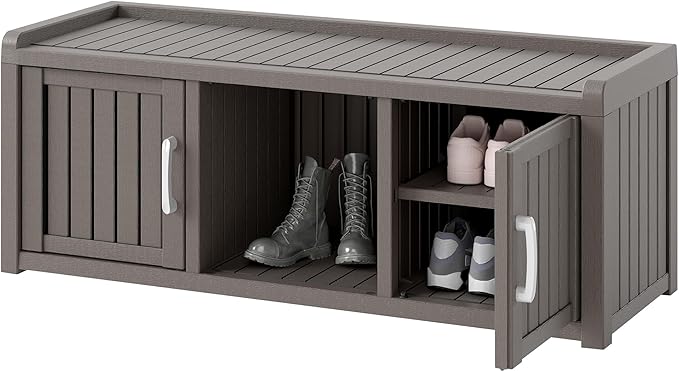 NUNU LAB Shoe Storage Cabinet, Waterproof Shoe Organizer with Adjustable Shelves, UV-Resistant Entryway Shoe Cabinet Bench with 2 Barn Doors for Indoor Outdoor, Foyer, Hallway, Living Room,Grey by NUNULAB