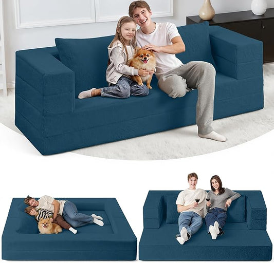 Futon Sofa Bed with Pillow, 3-in-1 Sleeper Sofa Bed with Removable Cover, Convertible Floor Sofa Bed, No Assembly Boneless Couch for Living Room, Bedroom