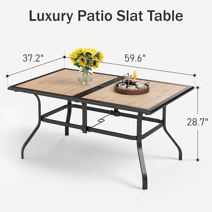 PHI VILLA Outdoor Dining Table for 6, 60" Metal Rectangle Metal Steel Table with Polywood Tabletop, Modern Long Furniture for Patio, Deck, Porch, Yard - Image 2
