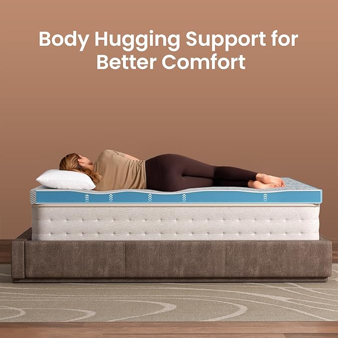 OhGeni 3 Inch Cooling Twin XL Gel Memory Foam Mattress Topper Pad,Soft Bed Cover with Anti-Slip Base,Zipper & Straps,Extra Comfort & Back Pain Relief,College Dorm Room Essential