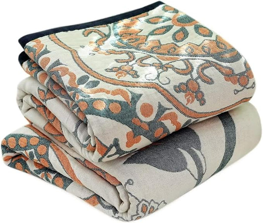Boho Throw Blanket for Bed 100% Cotton Ultra Soft Rustic Quilt Spring Blanket Floral Farmhouse Decor Bed Blankets,60"x80" All Season Rustic Throw for Sofa Couch Chair