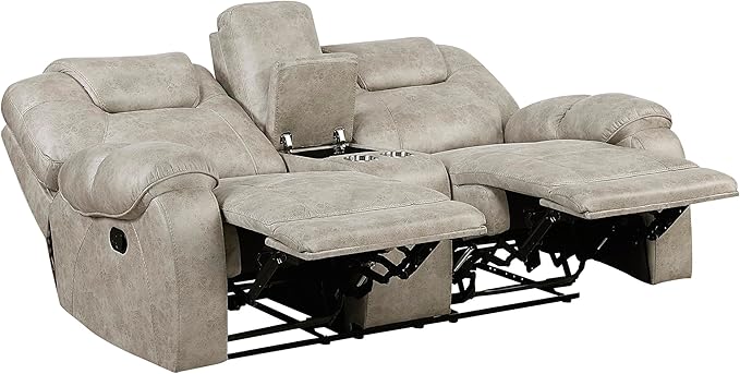 Lexicon Manual Double Reclining Loveseat, Polished Microfiber Manual Wall Hugger Loveseat Recliner for Living Room, Center Storage Console/Cup Holders/Pillow Top Arm, Easy Assembly, Pewter