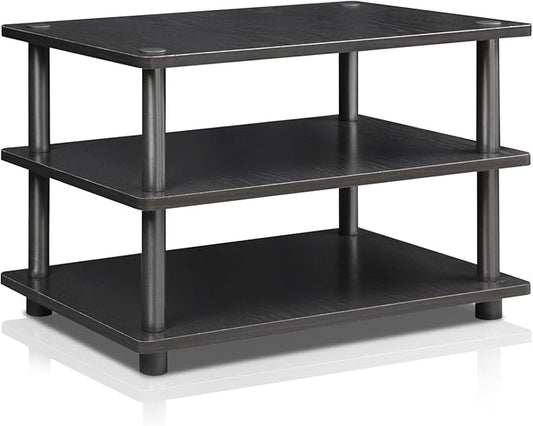 Furinno TURN-N-TUBE TV Stand, 3-Tier Corner Entertainment Center, Open Shelf Design TV Console for TV up to 25 Inch, Toolless Assembly, for Living Room, Bedroom, Blackwood