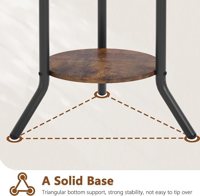 Hoctieon Coat Rack Freestanding, Round Coat Rack with 3 Wooden Shelves and 1 Fabric Basket, Metal Clothes Tree with 5 Hooks, Coat Hanger Stand for Clothes, Hats, Bags, Brown and Black - Image 4