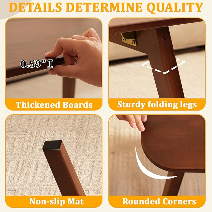 Coffee Table Foldable Mid Century Desk TV Stand with Open Storage Shelf Center Table for Living Room Furniture RV No Assembly, Brown (31.5IN)