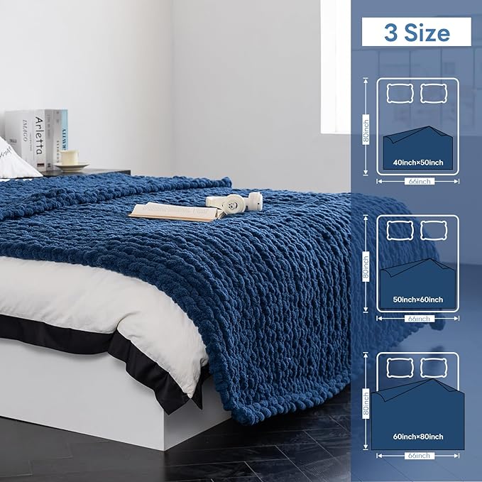 Chunky Knit Blanket - Luxury Soft Cozy 60 * 80 Throw Blanket,100% Woven Blanket Rope Knot Throw Blanket for Couch, Sofa, Home Decor, Gift - Machine Washable (Deep Blue, 60 * 80)