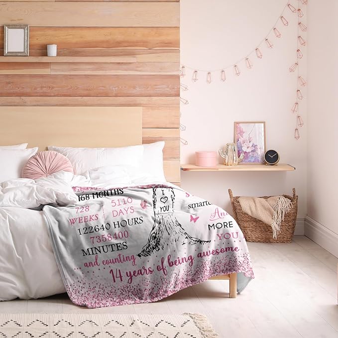 Gifts for 14 Year Old Girl, 14 Year Old Girl Gifts Birthday Blanket 40"X50", 14th Bday Decorations Soft Throw Blanket