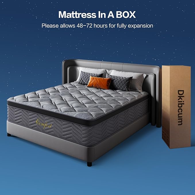 Queen Mattress 12inch - Hybrid Memory Foam Mattresses in a Box Individual Pocket Spring Motion Isolation Pressure Relief Medium Firm Comfortable Matress