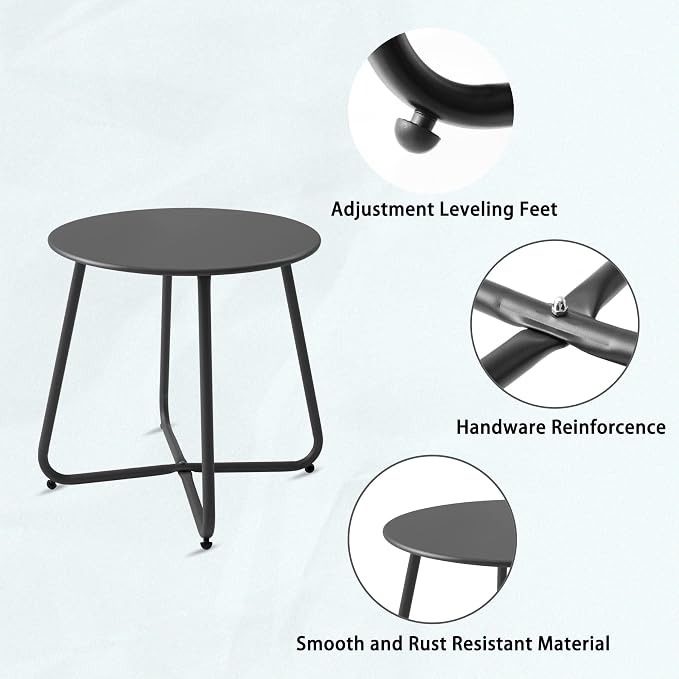 Meluvici Patio Small Side Table Waterproof Round Metal Steel Weather Resistant Portable Outdoor and Indoor End Table for Garden Balcony Yard, Black - Image 4