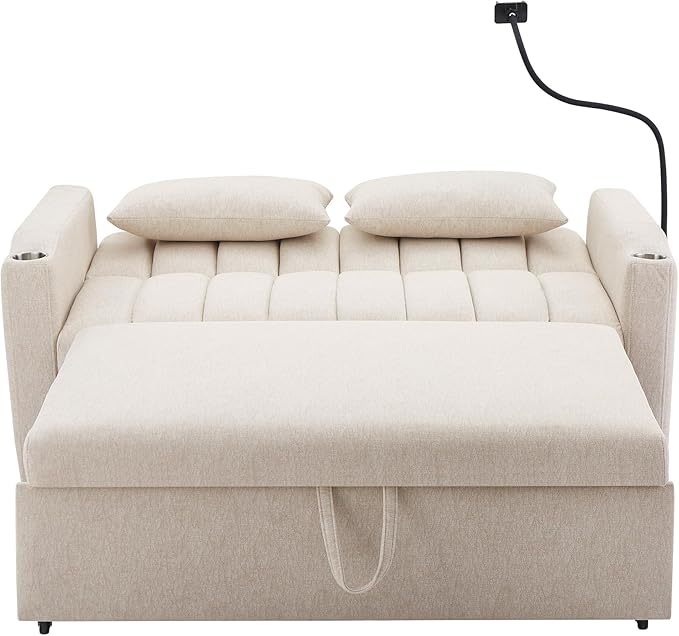 Eafurn 3 in 1 Convertible Sleeper Sofa Bed - Pull Out Couch Bed with Side Pockets, 55.9" Futon Love Seat Sleeper with Cup Holders and 360°Swivel Phone Holder for Living Room