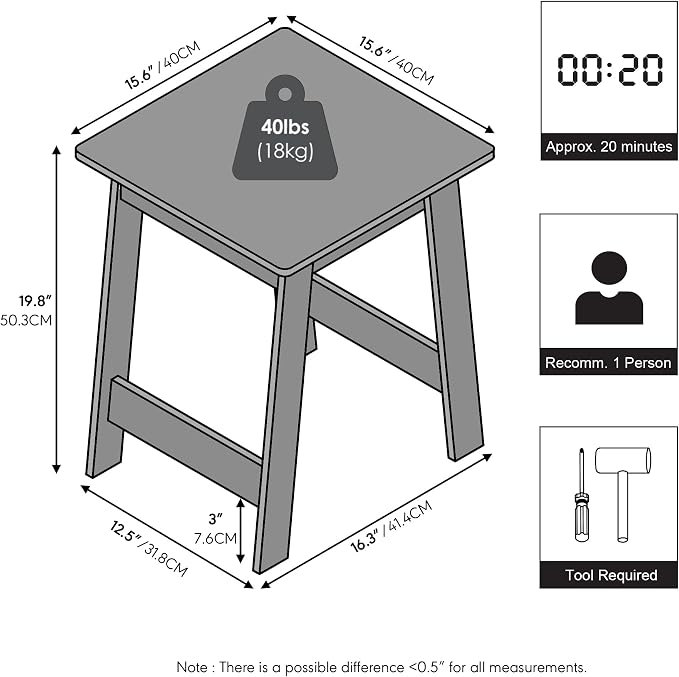 Furinno Beginning Night Stand, Square Nightstand, Wood Bedside Table with H-Legs, Side Table, End Table, Easy Assembly, for Bedroom, Closet, Dorm, French Oak - Image 2