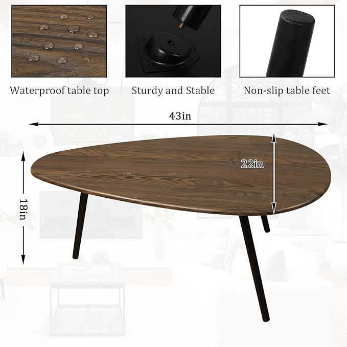 Modern Coffee Table for Living Room Small Mid Century Coffee Tables Rustic Oval Coffee Tables Retro Accent Sofa Center Tables for Living Room Easy Assembly 22" D x 43" W x 18" H