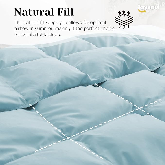 Joysoul Goose Feathers Fiber Comforter - Lightweight Ultra Soft Fabric Cover Breathable White Down Feather Fill, Blue King Size Duvet Insert (104" X 88")
