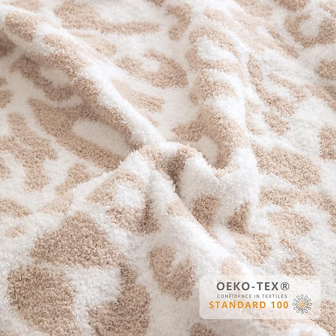 MH MYLUNE HOME Large Soft Micro Plush Leopard Blanket (71x78 inches, Khaki) Warm Reversible Cheetah Blanket Leopard Pattern Throw for Couch Bed Sofa
