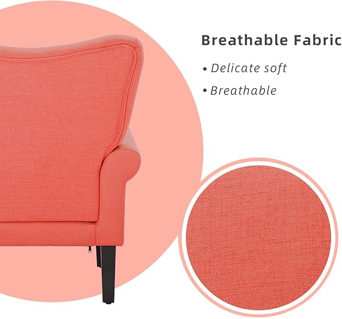 YOLENY Modern Accent Chair,High Back Armchair,Upholstered Fabric Button Single Sofa with Wooden Legs for Living Room,Bedroom,Club,Red