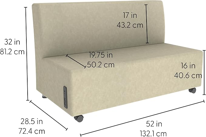 FDP Pro Series Rustic Armless Mobile Sofa with Tech Outlet and USB Charging Distressed Faux Leather, Hand Upholstered Commercial Furniture for Hotel Lobby, Office, Restaurant, Home - Walnut