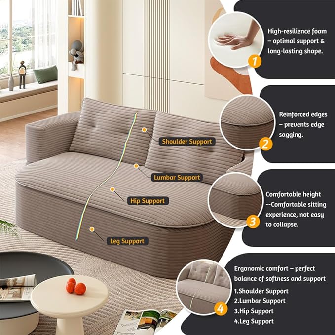 78.7" Convertible Sofa Bed, 2-in-1 Folding Floor Couch with 2 Pillows and Blanket, Plush Corduroy Fabric Sleeper Sofa for Living Room and Bedroom, No Assembly Required (Coffee)